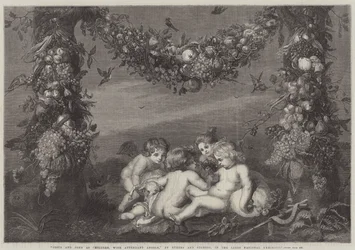 Jesus und Johannes als Kinder, mit begleitenden Engeln